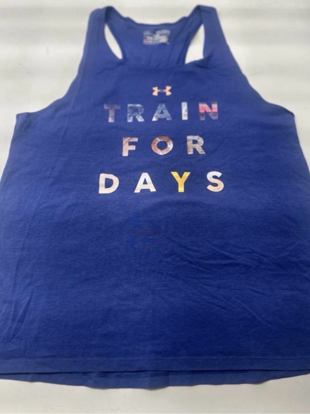 Under Armour Blue Girls' Racerback Tank with 'Train For Days' Graphic YXL